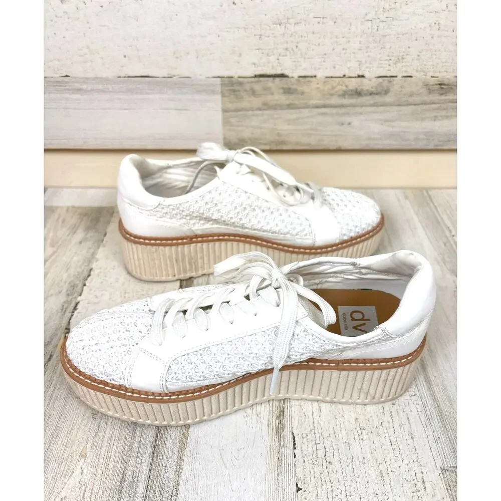 Dolce Vita Womens 9.5 Becky Platform Crochet Sneakers Chunky Coastal White